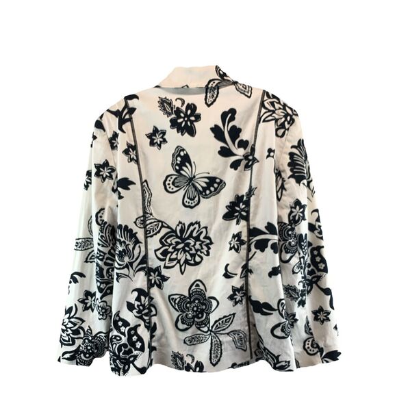 Alfred Dunner Womens Blazer Jacket 3 Button Floral Padded Black Ivory Size 16 - Picture 2 of 11
